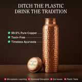 Certified Ayurveda Pure Copper Water Bottles - V2 Hand-Hammered Edition